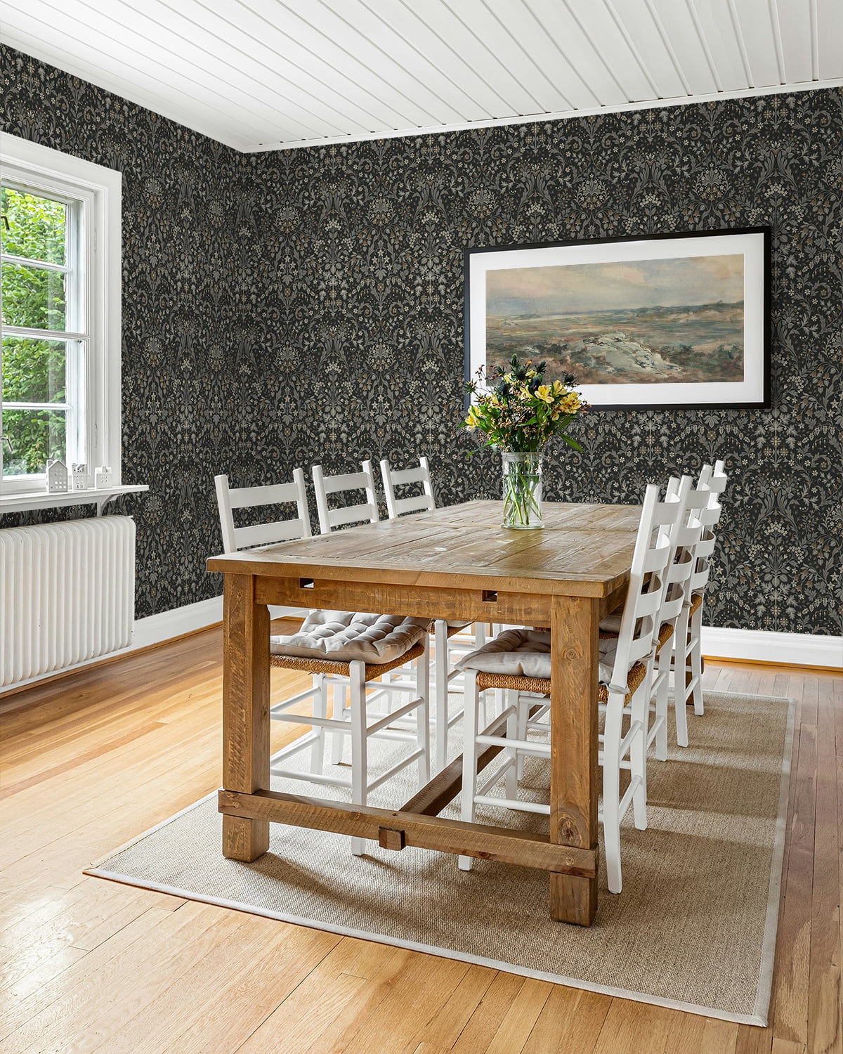 NextWall Charcoal & Pavestone Filigree Floral Peel and Stick Wallpaper - 20.5 in. W x 18 ft. L Roll