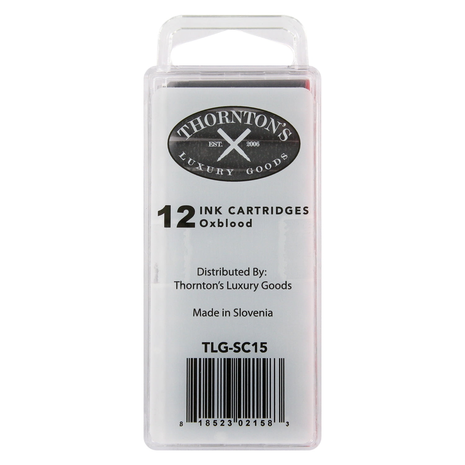 Thornton's Luxury Goods Short Standard International Fountain Pen Ink Cartridges Oxblood Ink Pack of 12 Refills for Classic Calligraphy Pens Compatible With All Brand Neutral PH Smooth Flow