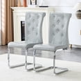 thumbnail image 3 of Set of 2 Retro Upholstered Dining Chairs,with Crystal buckle design and Faux Leather Design,Elegance and Mystery to the Dining Area,Electroplated Metal Bow Leg, 3 of 12
