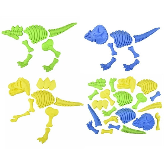 Zugar Land Dinosaur Fossil Sand Mold Beach Set (3 Dinosaurs Yellow, Green and Blue) Plastic. 22 Pcs. Young Paleontologist Kit. in Mesh Bag.