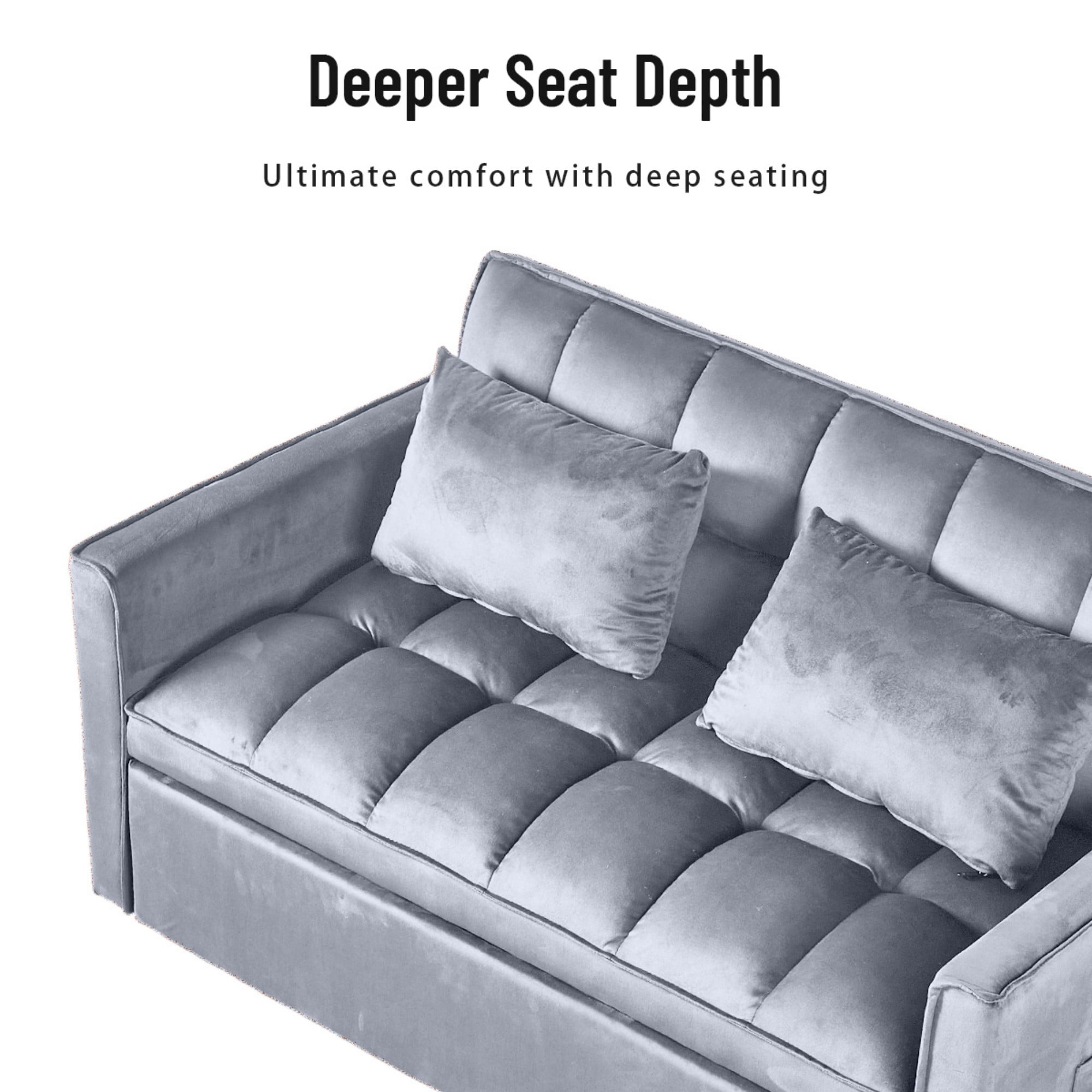 Gewnee 51.1 Inch Convertible Sofa Bed,Velvet Loveseat Sofa with Foldable Sofa Bed,Sleeper Sofa for Living Room or Office,Futon Sofa with Adjustable Backrest.Light Grey