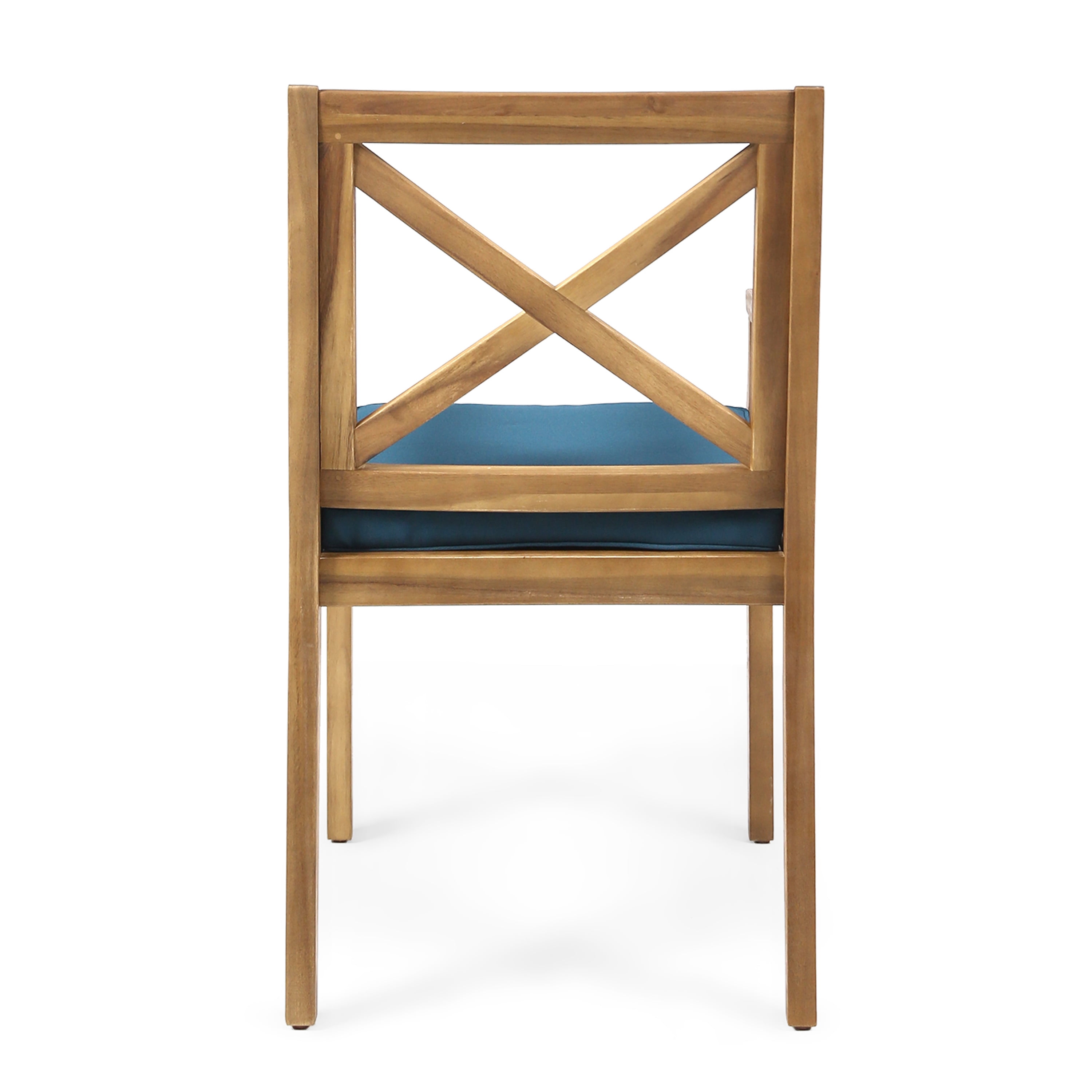 Outdoor Dining Chair Set of 2 with Acacia Wood and Blue Cushions, Patio Chairs and Garden Seating for Backyard Poolside, Teak and Blue