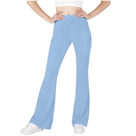 AINIYS Girls Kids Stretchy Leggings Elastic Waist Slim Pants for Dance and Sports Light Blue 10 Years