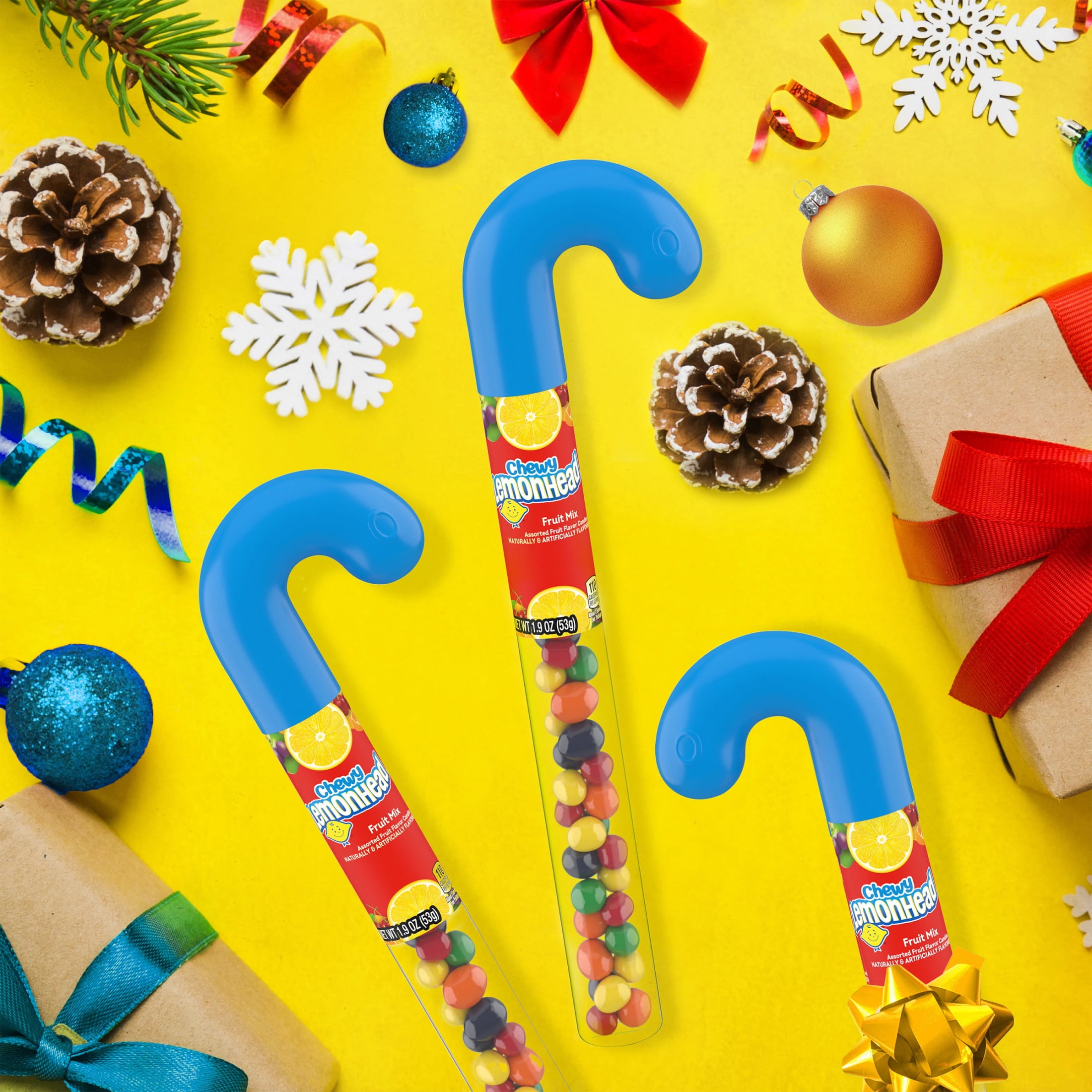 (4 pack) Lemonhead Chewy Fruit Mix Candy Cane Stocking Stuffer, 1.9 oz