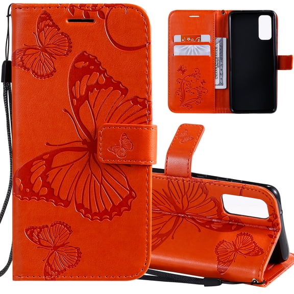 Galaxy S20 Ultra 5G Case, S20 Ultra Wallet Case, Allytech Pretty Retro Embossed Butterfly PU Leather Book Style Protection Slim Folio Flip Case Cover for Samsung Galaxy S20 Ultra 6.9", Orange