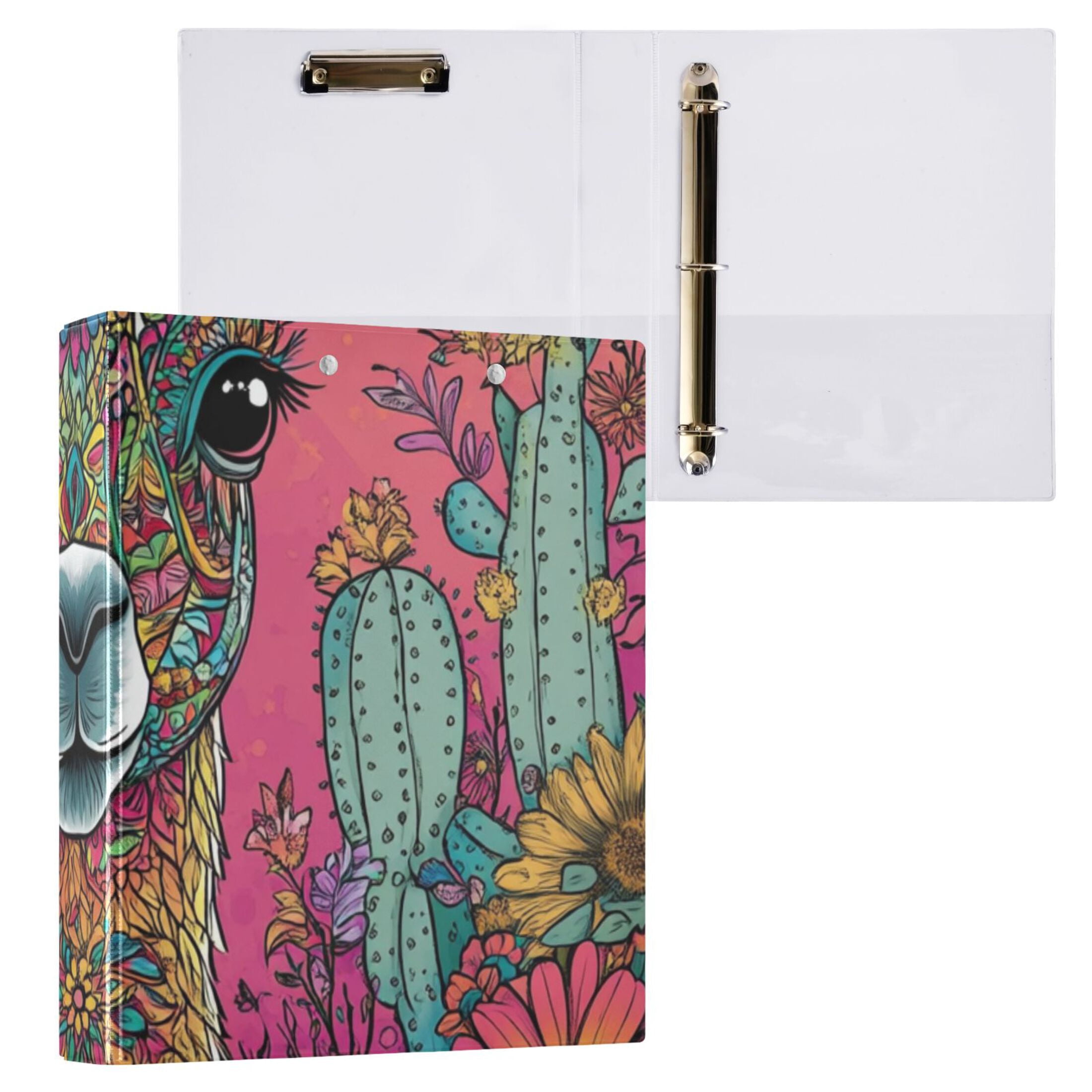Llama Flowers 3 Ring Binders 1.5 inch Hardcover File Folders with Interior Pockets A4 Size Organizer for School Office Hospital