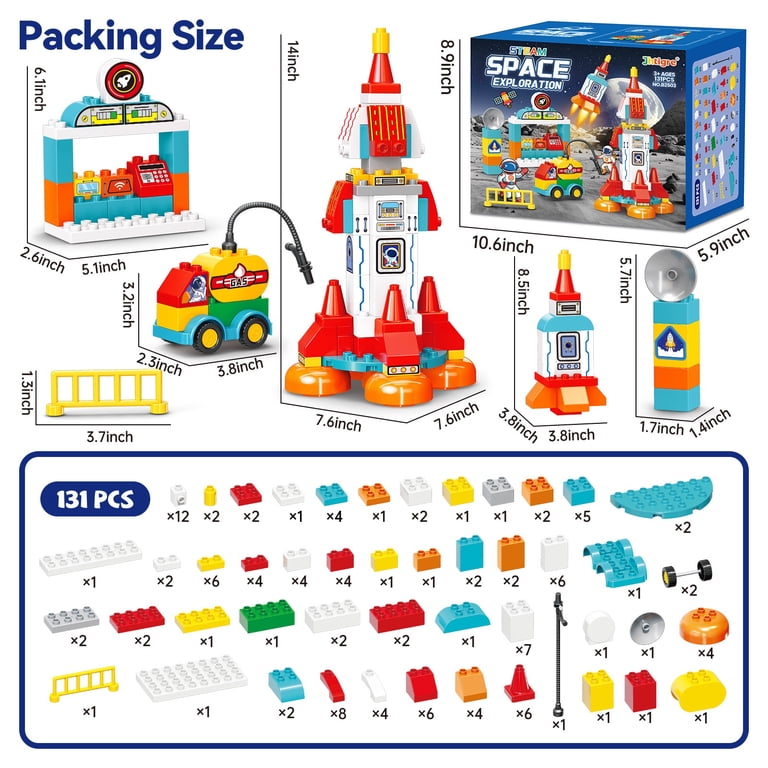 jhtigre Building Blocks for Toddlers 131 Pcs Space Rocket STEM