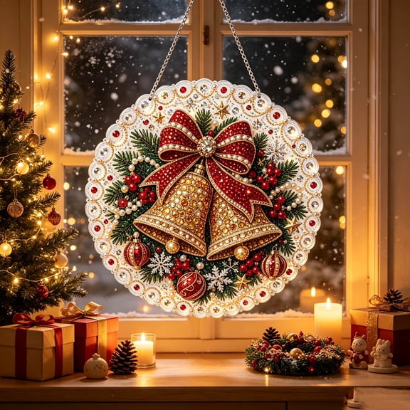 Christmas Pearl Diamond Art Hanging Kit, Acrylic Suncatcher for Window Hanging Decor, DIY Gem Painting Pendant, Diamond Art Supplies, Christmas Pearl Art Ornament, Christmas Crafts for Adults