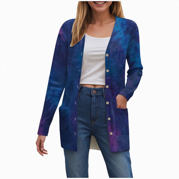 Towmus Halloween Cardigan For Women Summer Fall Oversized Tie-Dye Long Sleeve Open Front Cardigans Coat with Pockets