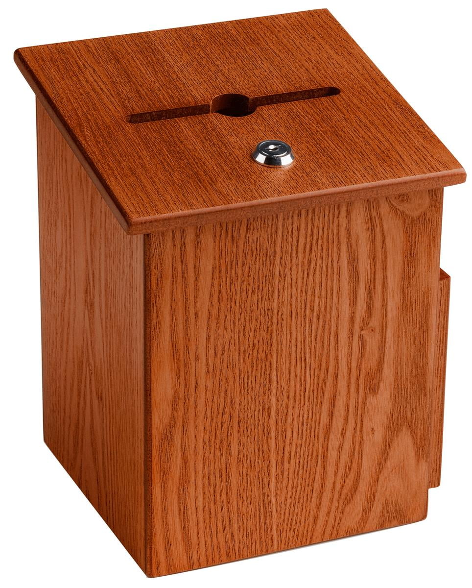 Wood Suggestion Box, Ballot Box with Side Pocket, Locking Hinged Lid