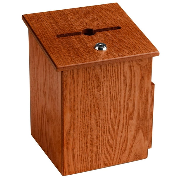 Wood Suggestion Box, Ballot Box with Side Pocket, Locking Hinged Lid
