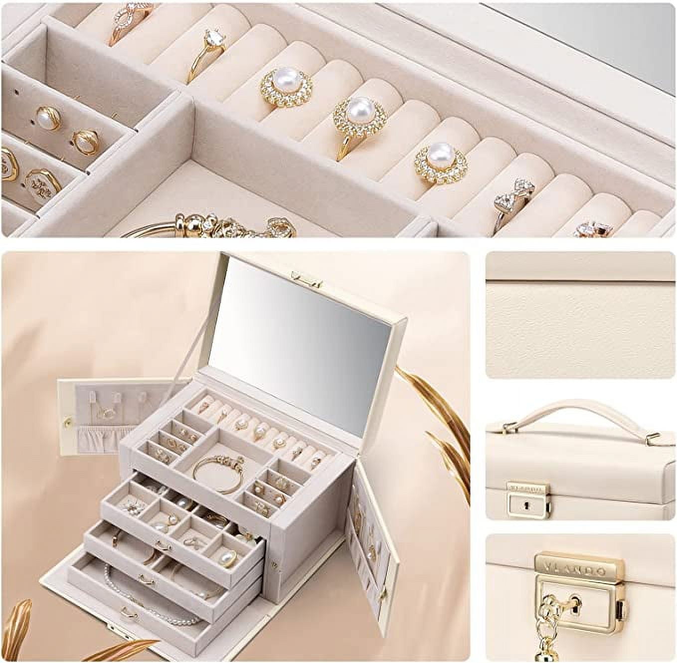 Crowdstage Girls Jewelry Box Jewelry Organizer with Lock 3 Layers Jewelry  Display Storage Case Earring Ring Necklace Holder Organizer Portable Travel  Case for Women Girls With Mirror,Pink - Walmart.com
