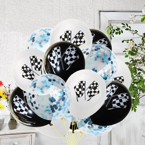 LOLIPPYY 15Pcs Confetti Latex Balloon Set Assorted Color Racing Flag Party Decoration Reusable