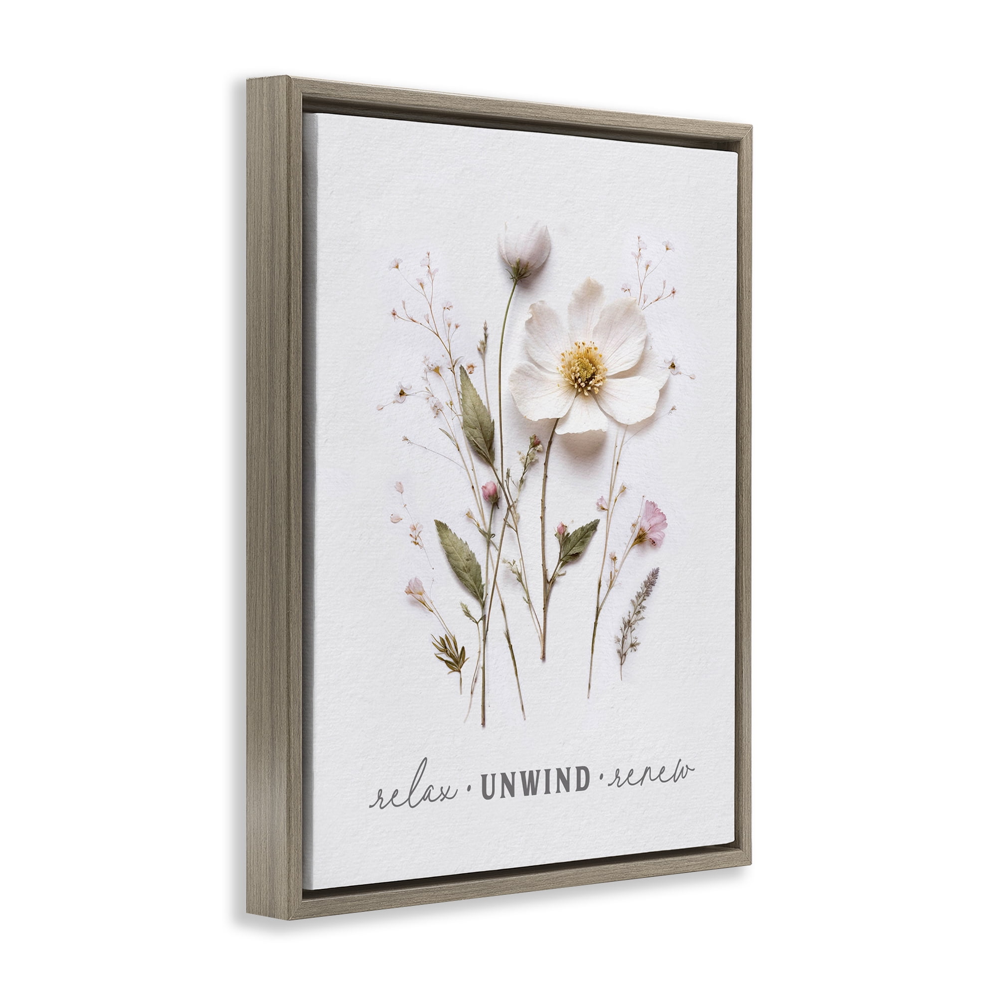 Relaxing Pressed Flowers Brown Framed Floater Canvas Wall Art, design by Lettered and Lined