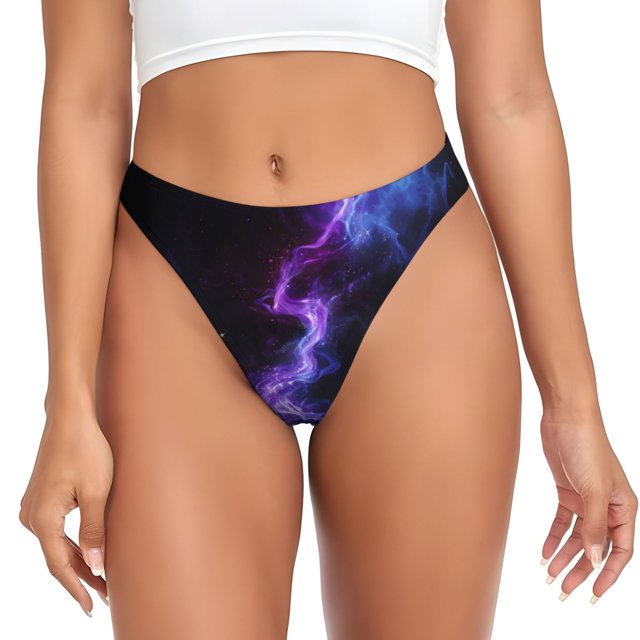 Balery Purple And Blue Nebula Tangas de Algodón para Mujer con Estampado – Ropa Interior Sexy, Transpirable, G-string-Medium