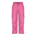 thumbnail image 6 of DeHolifer Womens Cargo Pants Plus Size Solid Color Elastic Waisted Casual Ttrousers with Pocket Hot Pink L, 6 of 7
