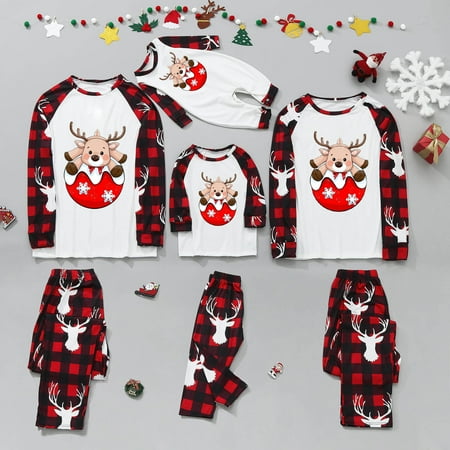 

ZCFZJW Savings Christmas Matching Pjs Plus Size Cute Xmas Elk with Ball Printed Long Sleeve Tops and Pants Two Piece Soft Home Wear Sleepwear Suit(Baby-6M)