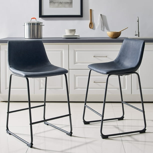 Faux Leather Counter Stools, Gray Leather Bar Stools Set Of 2