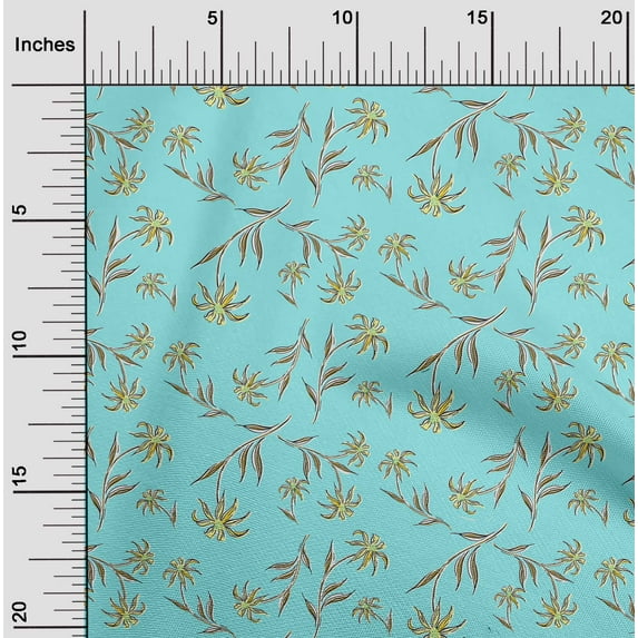 oneOone Cotton Jersey Turquoise Green Fabric Leaves & Flower Floral Sewing Crafts Projects Fabric Prints By Yards 58 Inches Wide