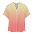 thumbnail image 4 of Shirts for Women Plus Size Short Sleeved V-neck Gradient Printed Summer Button Loose T-shirt Orange L, 4 of 4
