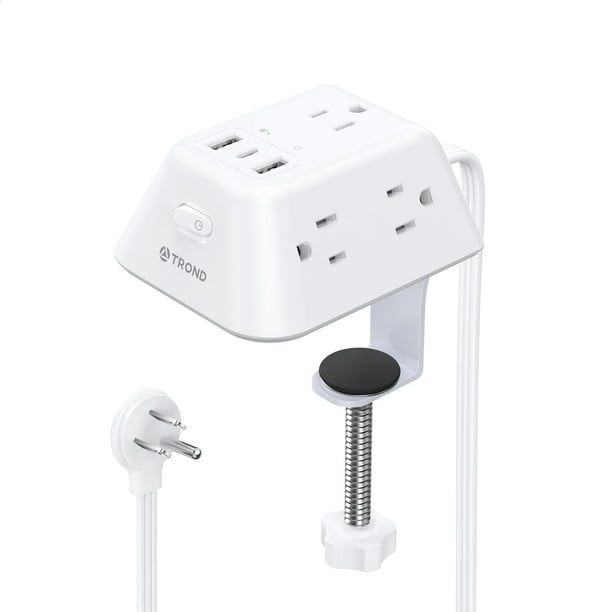 Regleta con abrazadera de escritorio, protector contra sobretensiones con 5 salidas de CA, 2 USB A, 1 USB C