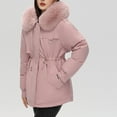thumbnail image 4 of Hueook Winter Coats for Women Plus Size Buttons Plush Warm Hooded Down Coat Long Sleeve Shirts Blouses Outwear Tops with Pockets Fashion Printed Long Cardigan Tops on, 4 of 6