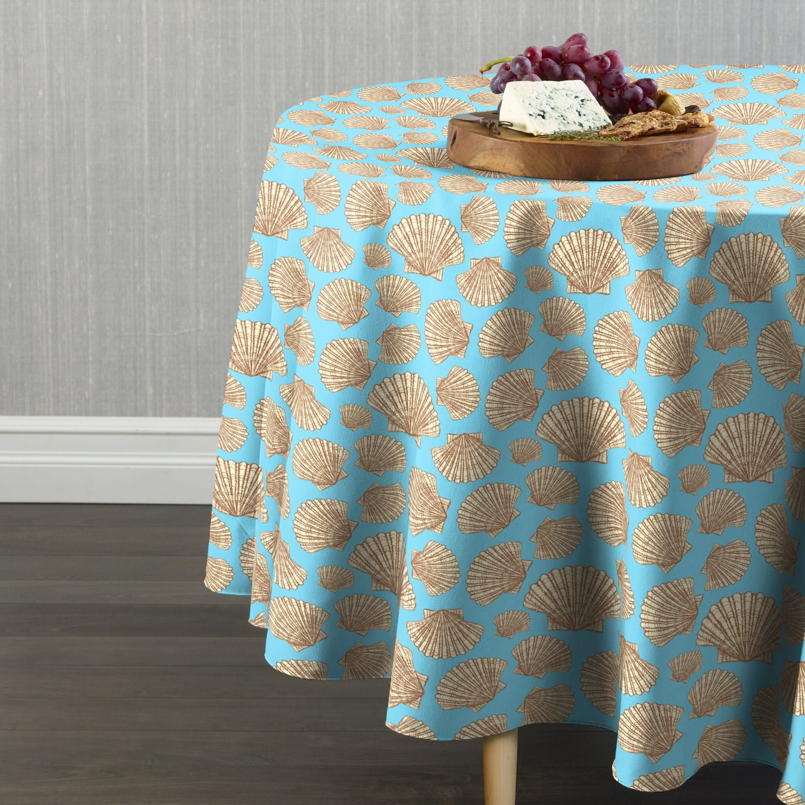 Fabric Textile Products Scallop Shells Tablecloth 102 Round Walmart Com Walmart Com