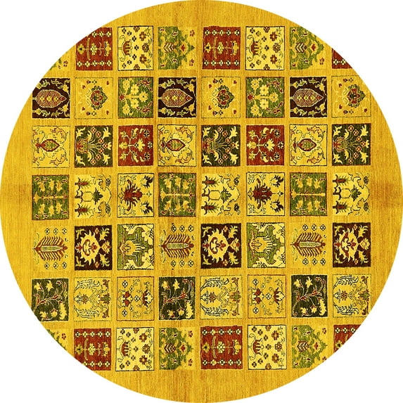 Ahgly Company Indoor Round Oriental Yellow Modern Area Rugs, 8' Round