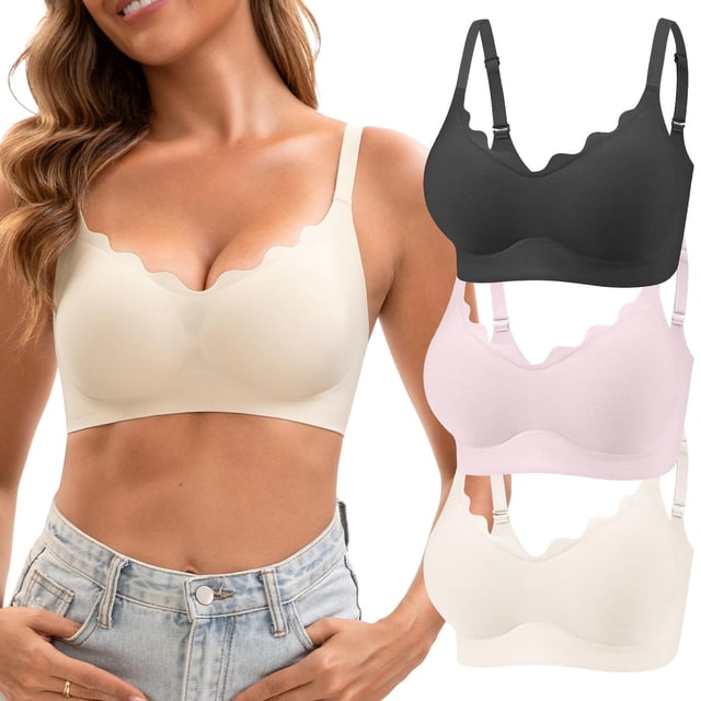 Pack de 3 sujetadores tipo camiseta inalámbricos para mujer Jasmolly Ultra Soft