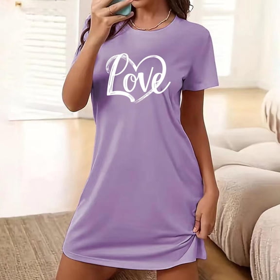 Blmnix Womens Nightgown Nightshirts Chemise Nightgowns Cotton Nightgowns Chemise Crew Neck Purple Short Sleeve Cute Nightgowns for Women,XXL