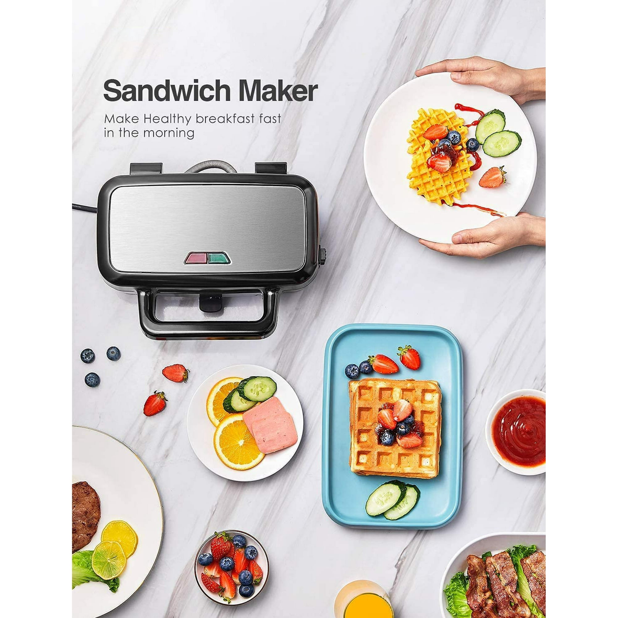 3 in 1 Sandwich Maker, 1200W Waffle Maker, Panini Press Grill, With 5-gear Temperature Control and Removable Plates ,Nonstick Surface, Black