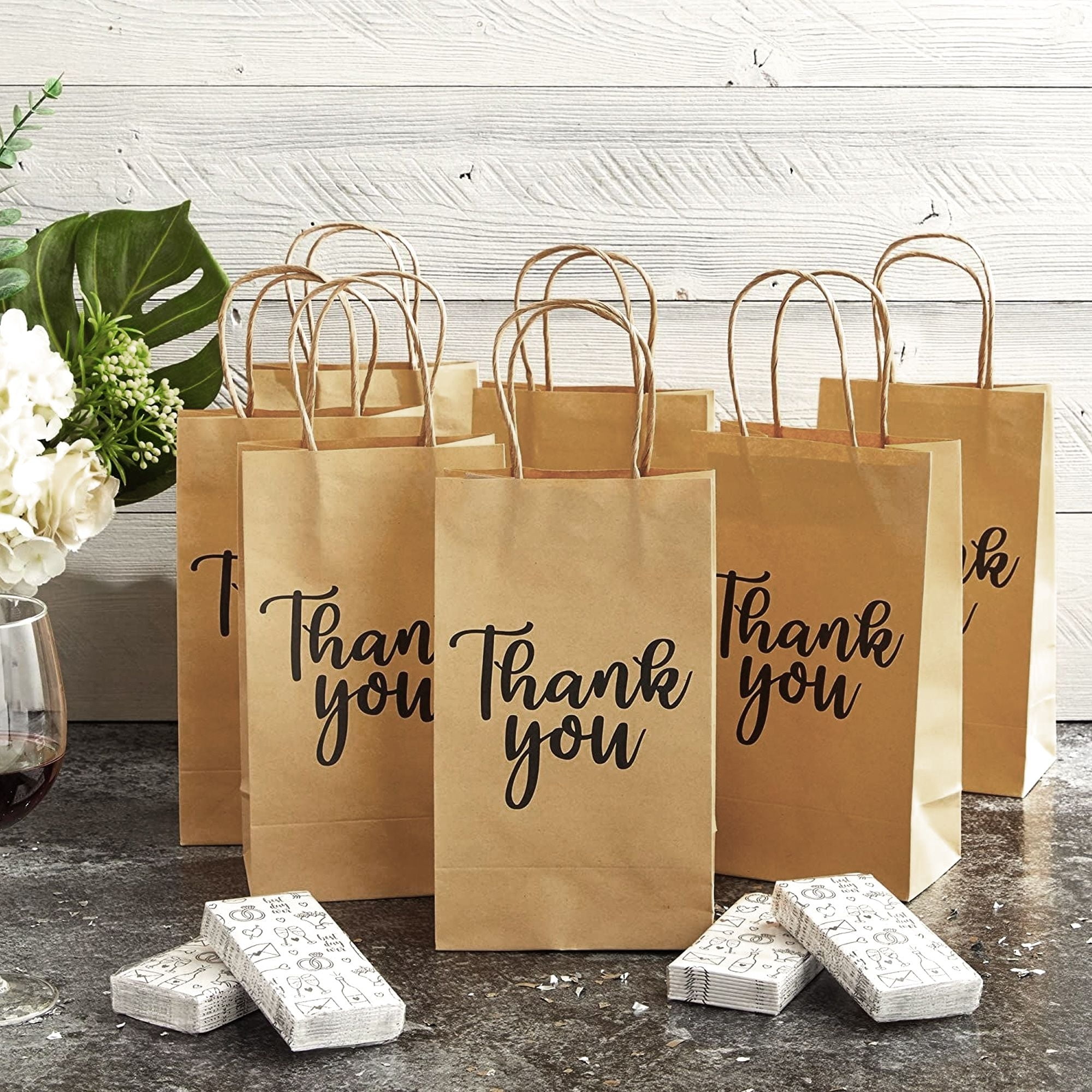 [100 Bags] 8 x 4.5 x 10.5 Brown Kraft Paper Gift Bags Bulk with Handles. Ideal for Shopping Packaging Retail Party Craft Gifts Wedding