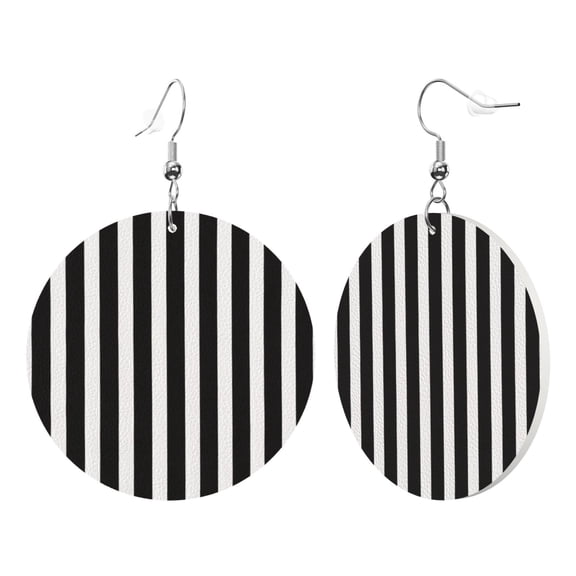 Round Leather Earrings For Women Black And White Stripes Drop Earrings Lightweight Dangle Earrings