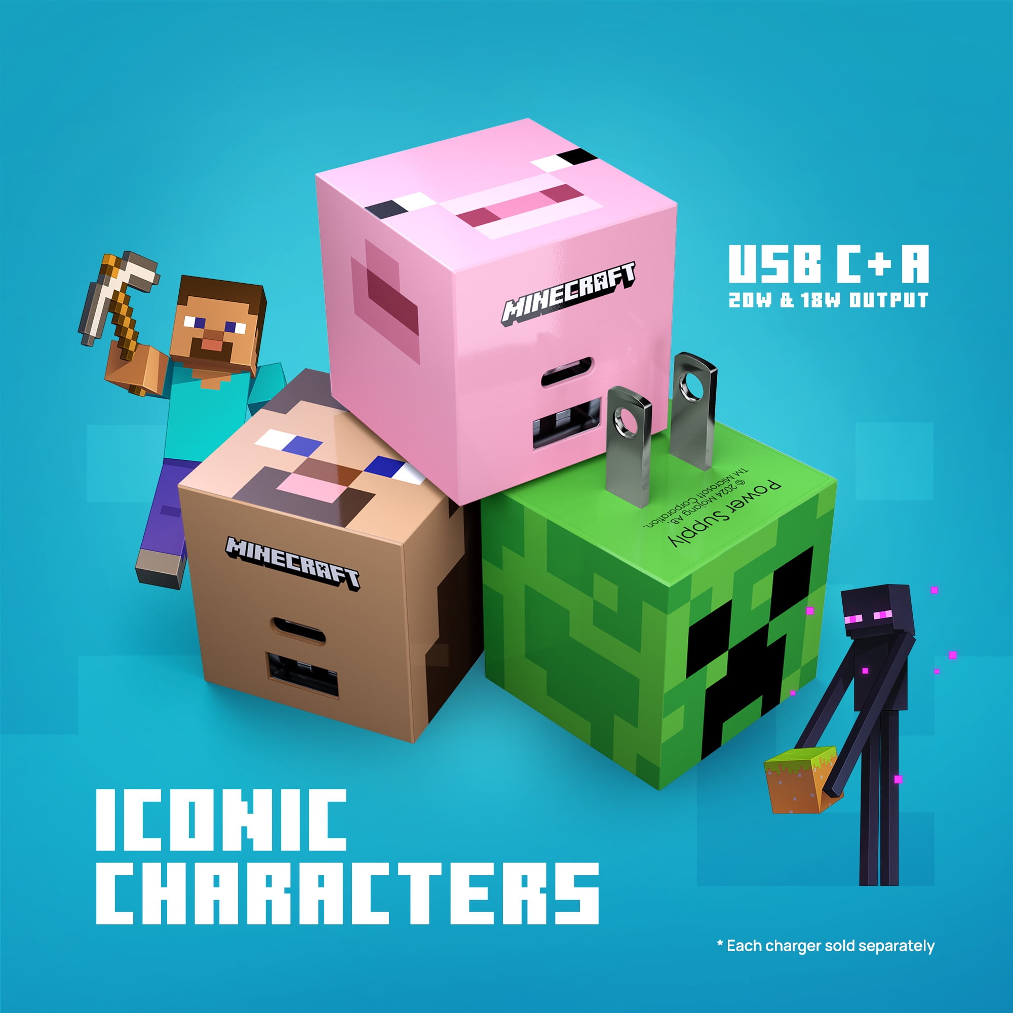 Liquipel Powertek Minecraft Dual USB-A / USB-C Wall Charger - Pig