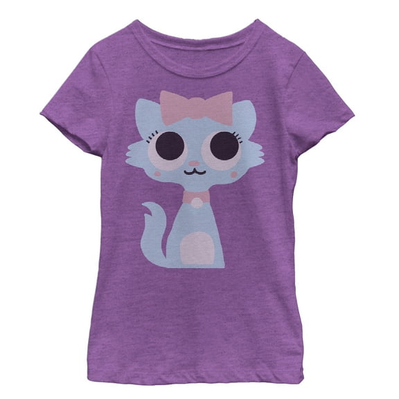 Girl's Lost Gods Kitten in a Bow  Graphic Tee Purple Berry Large