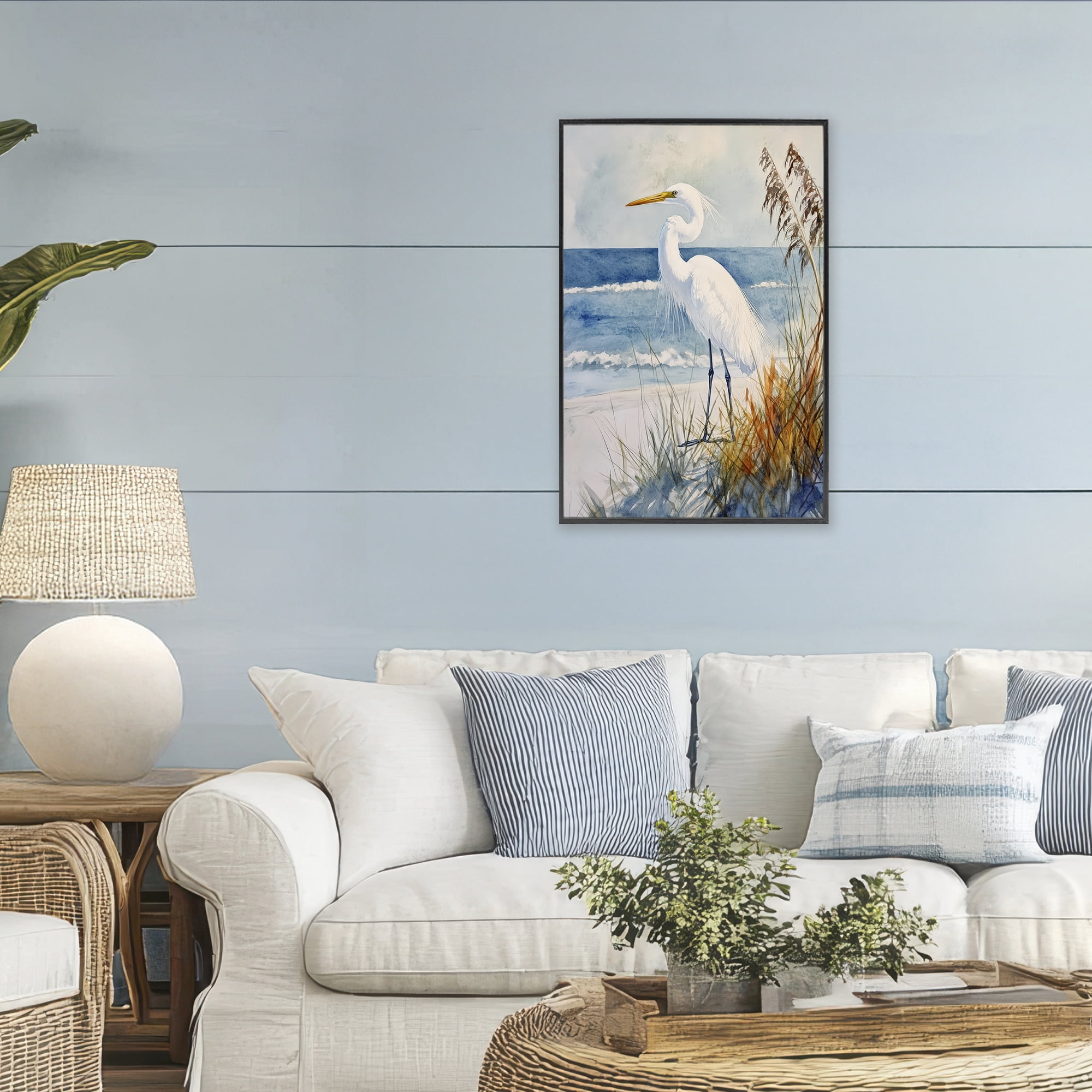 Stupell Industries Egret By The Waves Black Framed Giclee Art, design by Petal Prints Design