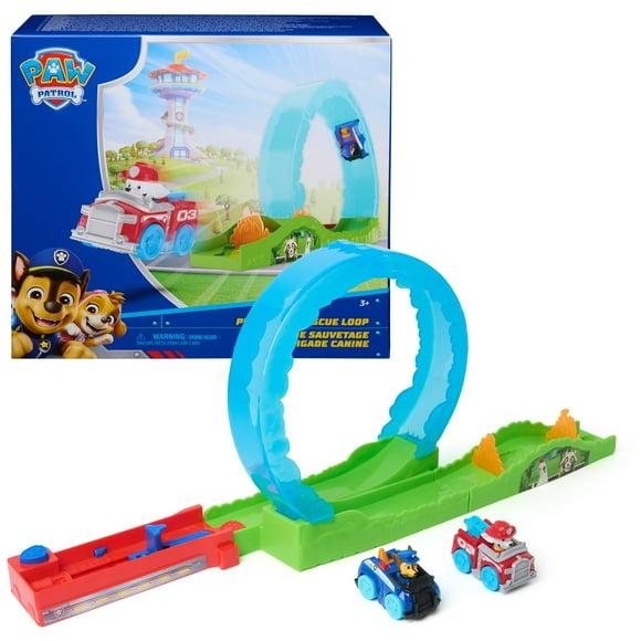 Pista de rescate de la Patrulla Canina Pup Squad, juego de pistas con Chase y Marshall, autos de juguete de Pup Squad y lanzador de vehículos, juguetes para niños y niñas de 3 años en adelante