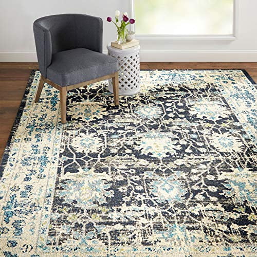 Laura Hill Bella Amelia Damask Area Rug, Navy/Ivory, 7'10"x10'2