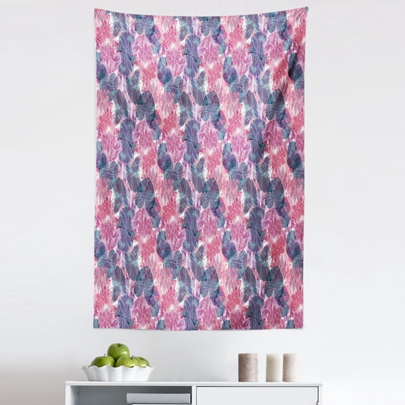 Bohemian Art Tapestry, Exotic Lotus Flowers Waterlily Bloom with Pale Fuchsia Details, Fabric Wall Hanging Decor for Bedroom Living Room Dorm, 5 Sizes, Blue Grey and Pastel Pink, by Ambesonne