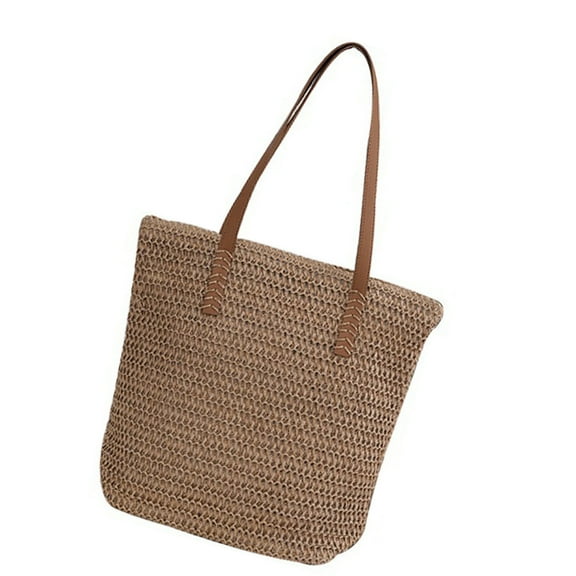 Vintage Fashionable Straw Bag for Women with Zippered Shoulder Bag Casual Handbag for Beach and City Outings