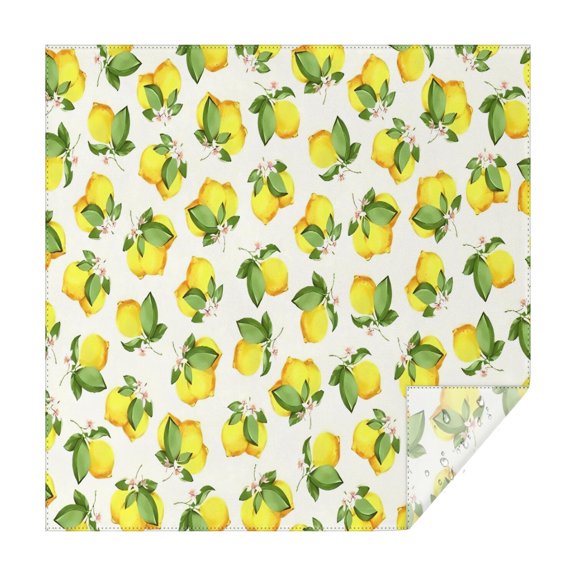 Yellow Lemon Fruit Flowers White Pattern Square Tablecloth,Waterproof Square Table Cover,Wipeable Spillproof Washable Table Cover for Home Kitchen Party Decor 42"X42"(107x107cm)