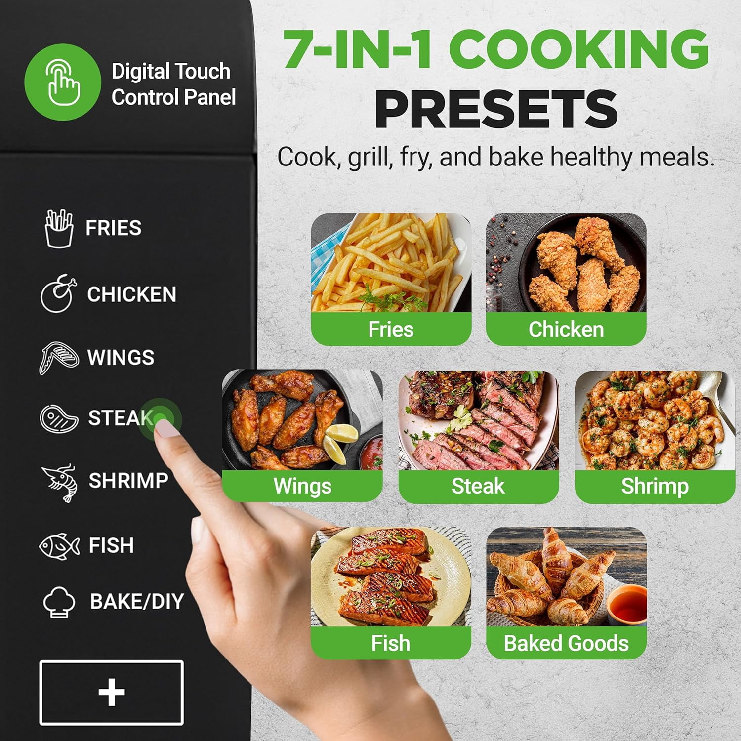 1500W Electric Air Fryer & Grill with 4L Glass Pot, 7-in-1 Functions, Large Digital Control Panel