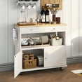 thumbnail image 2 of 35.4'' W Rolling Kitchen Island with Storage Cabinet, Portable Mobile Island Table with 2 Drawers, Wood Top Kitchen Cart with Towel Rack & Lockable Wheels, White, 2 of 10