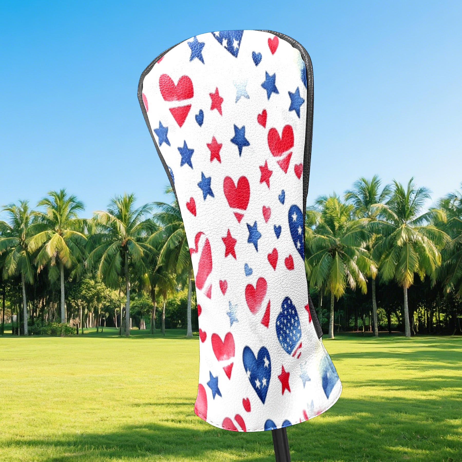 Golf Club Head Cover Waterproof Leather Golf Accessories HeadCovers Set Driver Headcover for Women Men Red, White And Blue Heart And Star Pattern