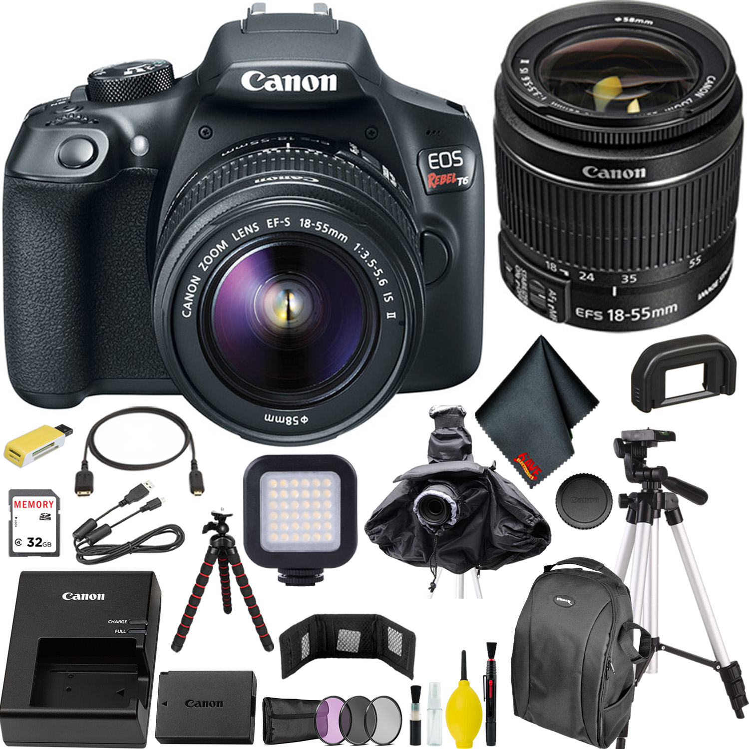 Canon EOS Rebel T6 DSLR Camera with 1855mm Lens + LED Kit Walmart
