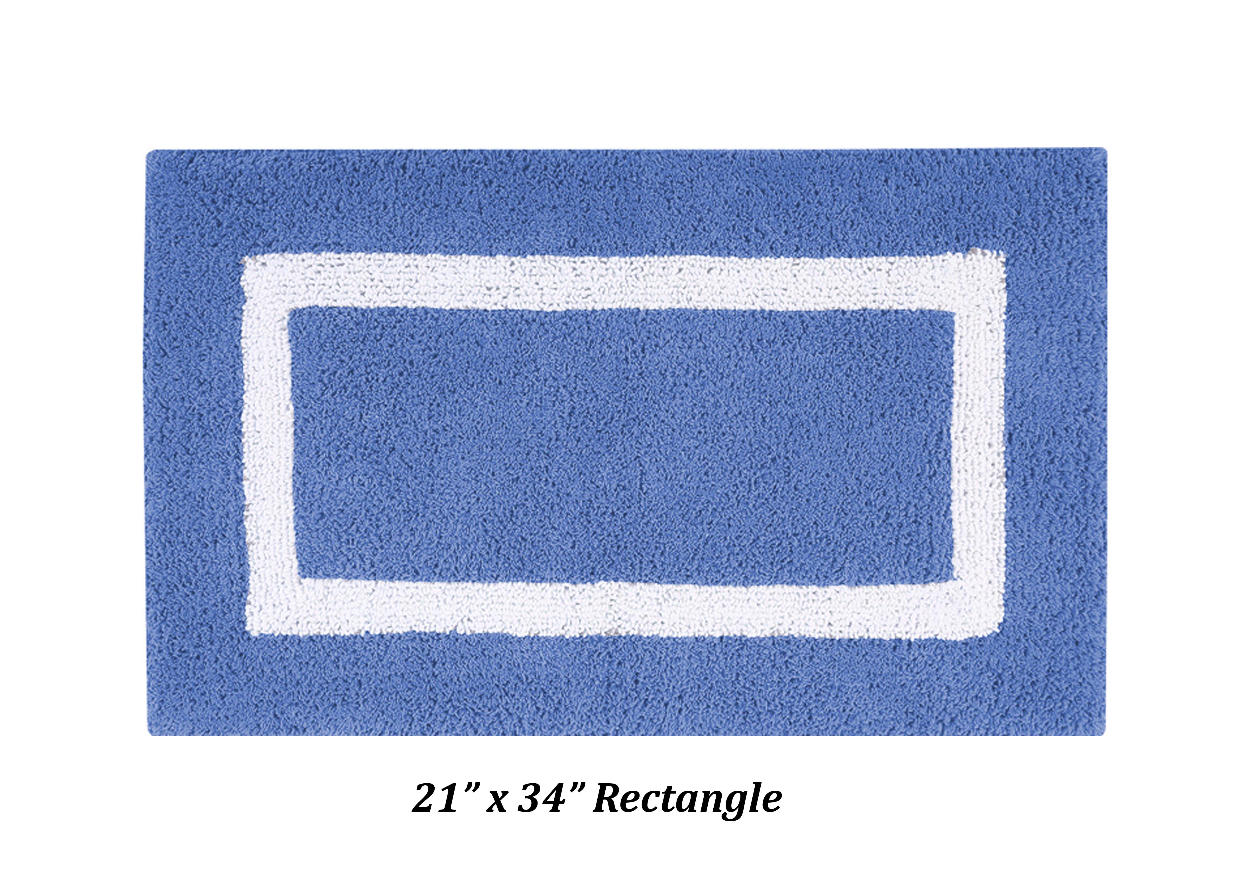 Better Trends 4 Piece Bathroom Rugs Set 100% Cotton Soft Bath Mat Water Absorbent, Reversible, Machine Washable, Bathroom Decor Toilet Base Contour Mat, Hotel Multi Collection - Dark Blue/White