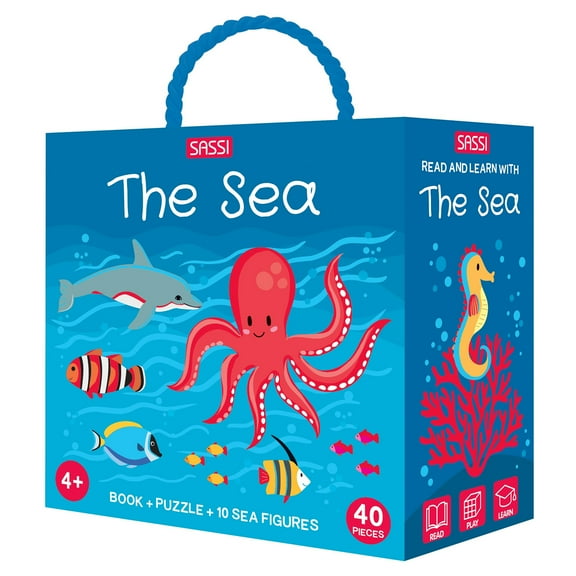 Sassi: Q-Box - The Sea - Read-Play-Learn Underwater Set, 40pc Puzzle, Booklet, 10 Ocean Figures, Storage Box, Interactive Educational Fun, Kids 4 