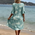 thumbnail image 4 of Dolkfu V-Neck Women Clothing Refreshing Blue Short Sleeve Mid-Length Dresses Relaxed Fit Floral Printed Classic Shift Dresses Blue,Xl, 4 of 5