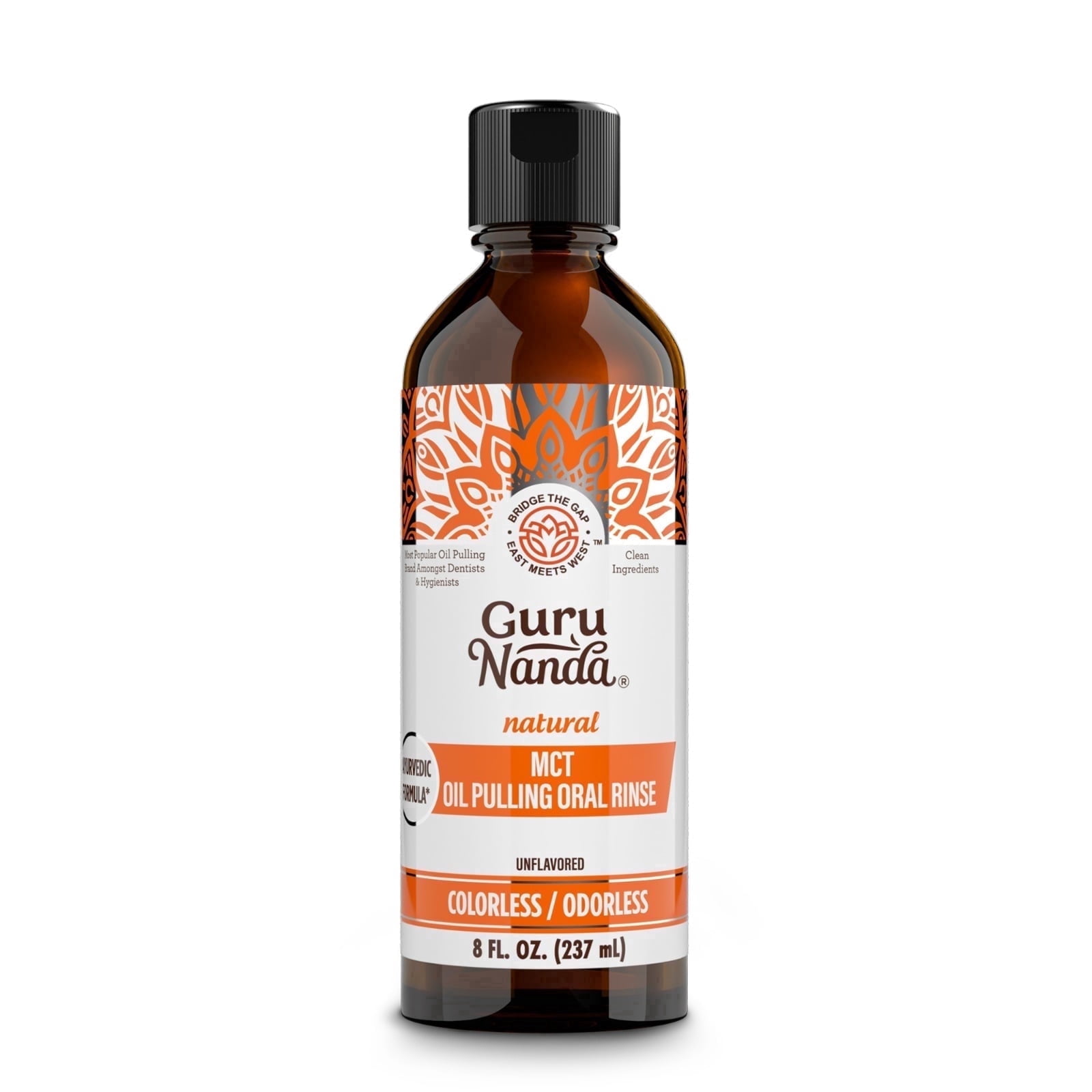 GuruNanda MCT Oil Pulling Mouthwash - Oral Rinse - Unflavored, Odorless, & Colorless, Alcohol-Free - 8 fl oz