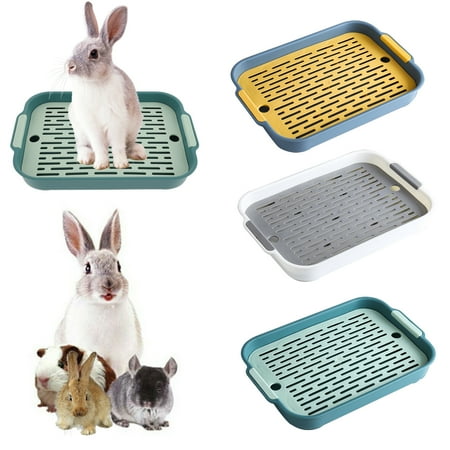 Rabbit Litter Box with Grate, Large Guinea Pig Litter Pan, Anti-Turnover Pet Toilet Tray by Stuffygreenus, White